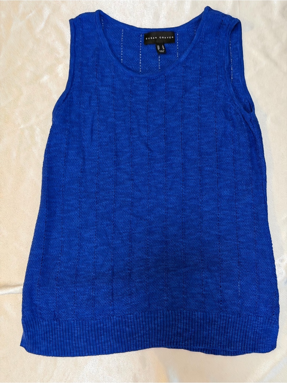 Susan Graver Pointelle Knit Sleeveless Sweater Tank Top Small Cotton Blend - Picture 4 of 11